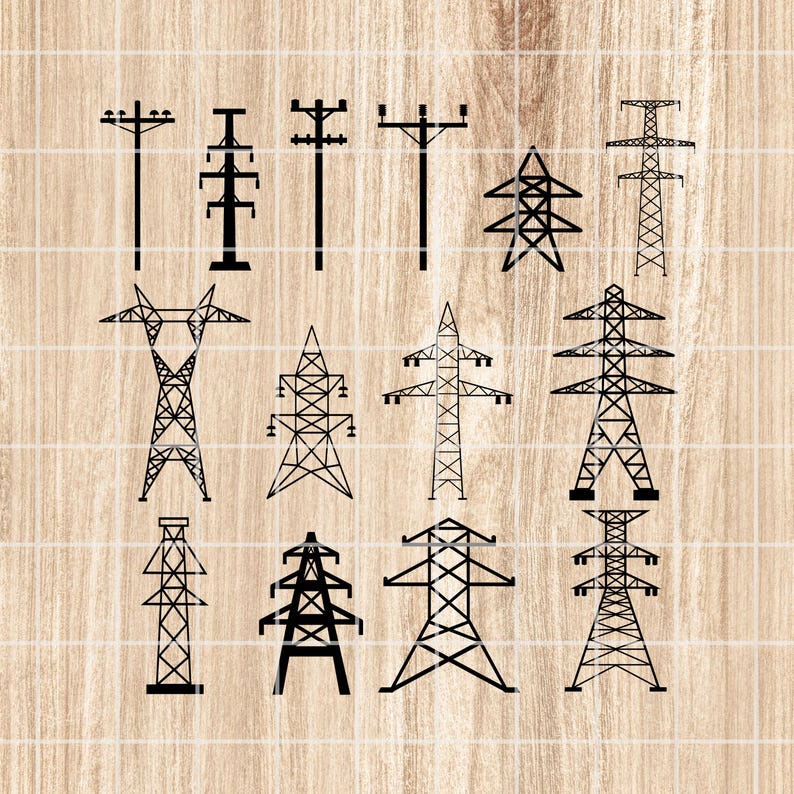 Electricity Tower SVG Bundle, Transmission Line Clipart (digital ...