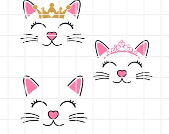 Cat Face SVG, PNG, AI Clipart. Cat with Crown & Tiara vecotr (Digital Download)