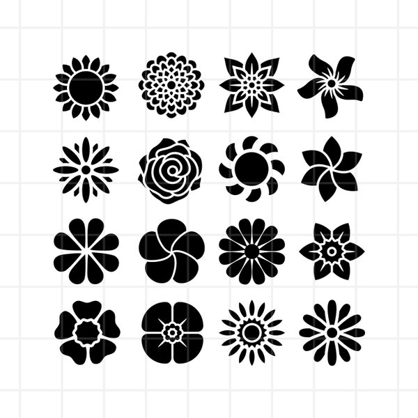 Flower SVG Cute Bundle, Gardening flower icon svg, Flat flowers clipart vector svg png eps stencil cut file for silhouette cricut vinyl.