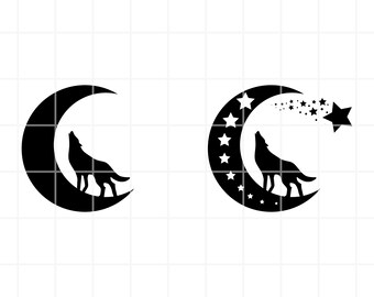 Howling Wolf and Moon SVG, PNG, AI, Clipart. Vector illustration Cut File (Digital Download)