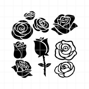 Ros SVG, PNG, AI, Clipart-set. Blommig vektorillustration Klippfiler (digital nedladdning)