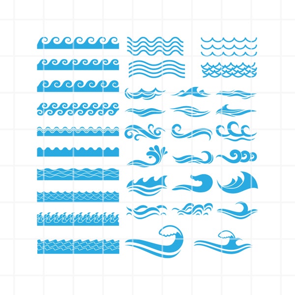 Water Wave SVG, PNG, AI,  Clipart Set. Vector Cut files (Digital Download)