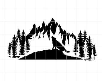 Howling Wolf Mountain Scene (svg, png, eps, ai) Clipart (Digital Download)