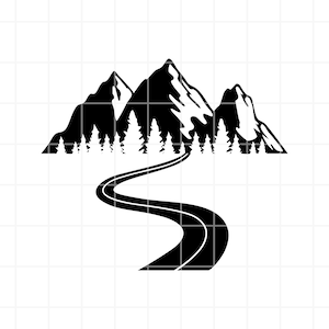 Highway in mountains SVG. Forest road svg. Highway in mountains clipart. Forest road clipart. Road in the mountains svg. Road cut file.