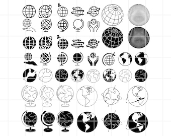 Globe SVG Bundle, World Clipart PNG (Digital Download)