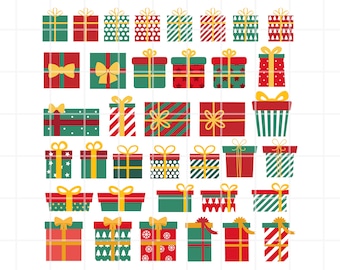 Weihnachtsgeschenk-Cliparts: SVG-, PNG-, AI-Vektordatei (Digitaler Download)
