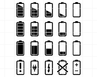 Battery SVG, PNG, AI, Clipart Set. Full & Low Energy Vector Cut Files (Digital Download)