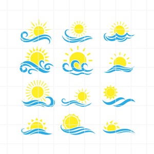 Sun and Sea SVG. Wave svg. Sun and Sea png. Wave png. Sun and Sea clip art. Wave clipart.  Digital file available for instant download.