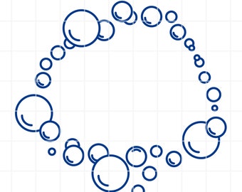 May include: A blue outline of a circle made of bubbles of different sizes. The bubbles are arranged in a circular pattern.