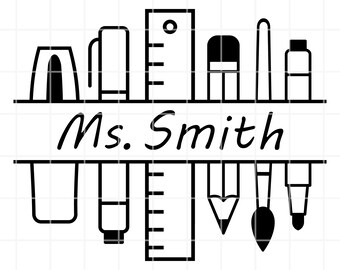 Personalized Teacher SVG, PNG, Clipart. School Supplies, Custom Name (Digital Download)
