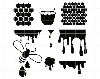 Honey Bee SVG, PNG, Ai, Clipart. Honeycomb & Drips Vector illustration Cut Files (Digital Download)