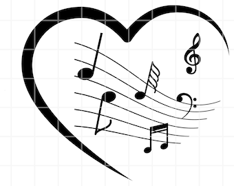 Music Note Heart SVG, PNG, AI, Clipart. Love V=vector Cut file (Digital Download)