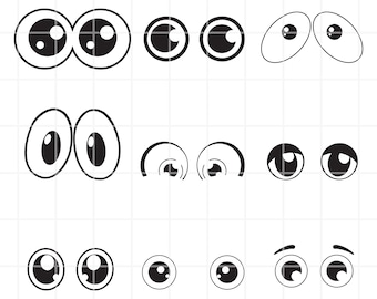 Imágenes prediseñadas de ojos saltones de dibujos animados en formato SVG, PNG y AI (descarga digital)