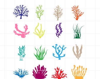 Coral and Seaweed SVG PNG Clipart Set, Ocean Vector (Digital Download)
