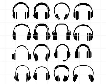 Hörlurar SVG, PNG, AI, Clipart-paket: Dj, musik, headset-vektorklippfiler (digital nedladdning)