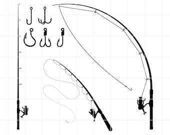 Fishing Rod SVG, PNG, AI, Clipart Bundle. Vector illustration Cut Files (Digital Download)