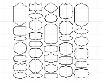 Puede incluir: Un conjunto de 30 marcos de contorno negros y blancos en varias formas y tamaños. Los marcos son perfectos para agregar un toque vintage a tus diseños.