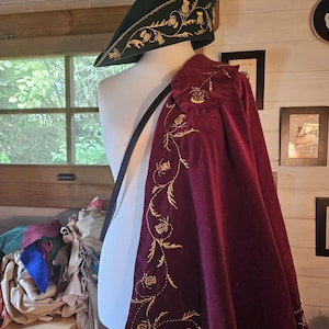Custom embroidered short half cape/ fencing cape, made to order