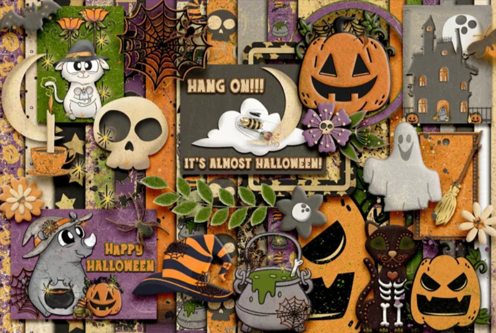 Halloween Digital Scrapbooking Kit With Texture Rich Papers Etsy