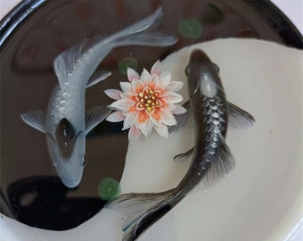3D Resin Painting: Yin Yang Koi Fish, Taiji Art (9.3cm)