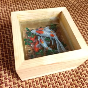 3D Resin Koi Painting: Stereoscopic Wooden Box Art