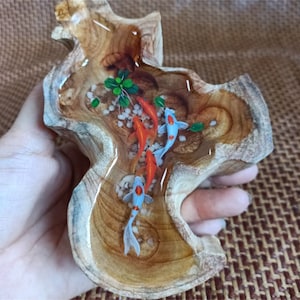 3D hars schilderen, Koi op hout, hars stereoscopisch schilderen, hars schilderij Koi, koi ornamenten, 3D koi, collectie kunst, schilderen geschenken