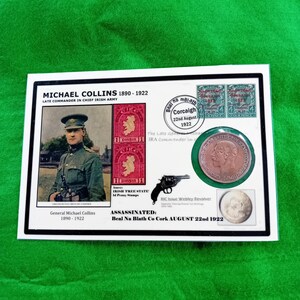 IRA Michael Collin + Memorabilia Münzkarte, IRA, Fighting Irish, Irische Geschichte, Unabhängigkeitstag, Saoirse Irland