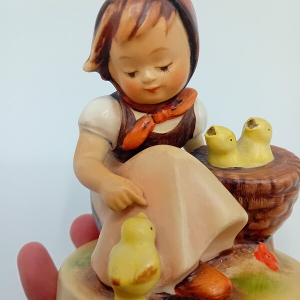 Vintage Rare Goebel Hummel Girl Feeding Chicks figurine, German Porcelain, gift idea