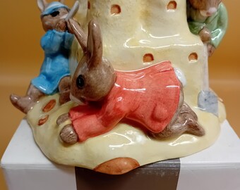 Rare Vintage Highly collectible Bunny kins Sandcastle Money Box, Signed, 2002, Easter bunny, Easter egg, coin box, piggy bank
