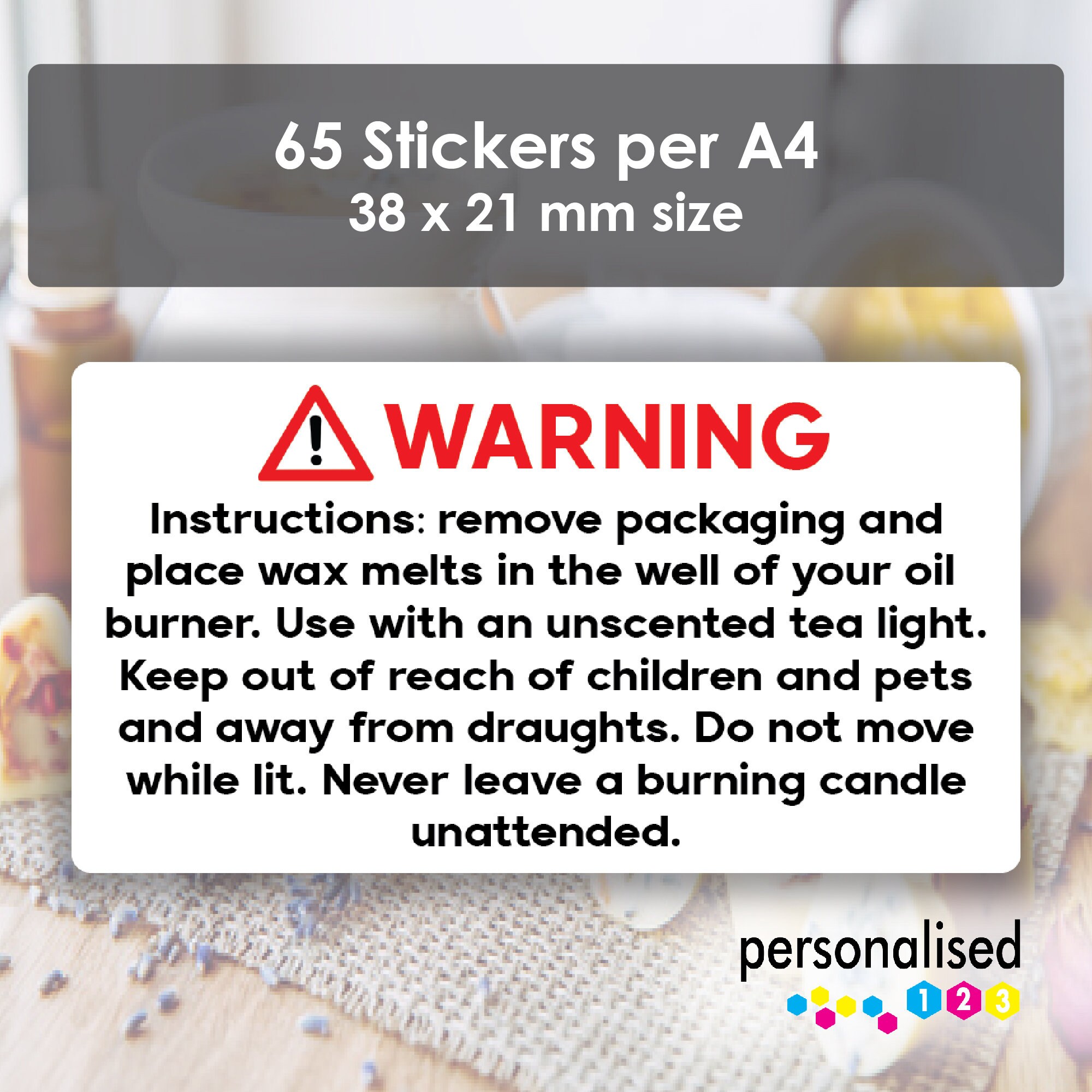 260 x WAX MELT SAFETY STICKERS LABELS WARNING INSTRUCTIONS REQUIRED BY LAW 