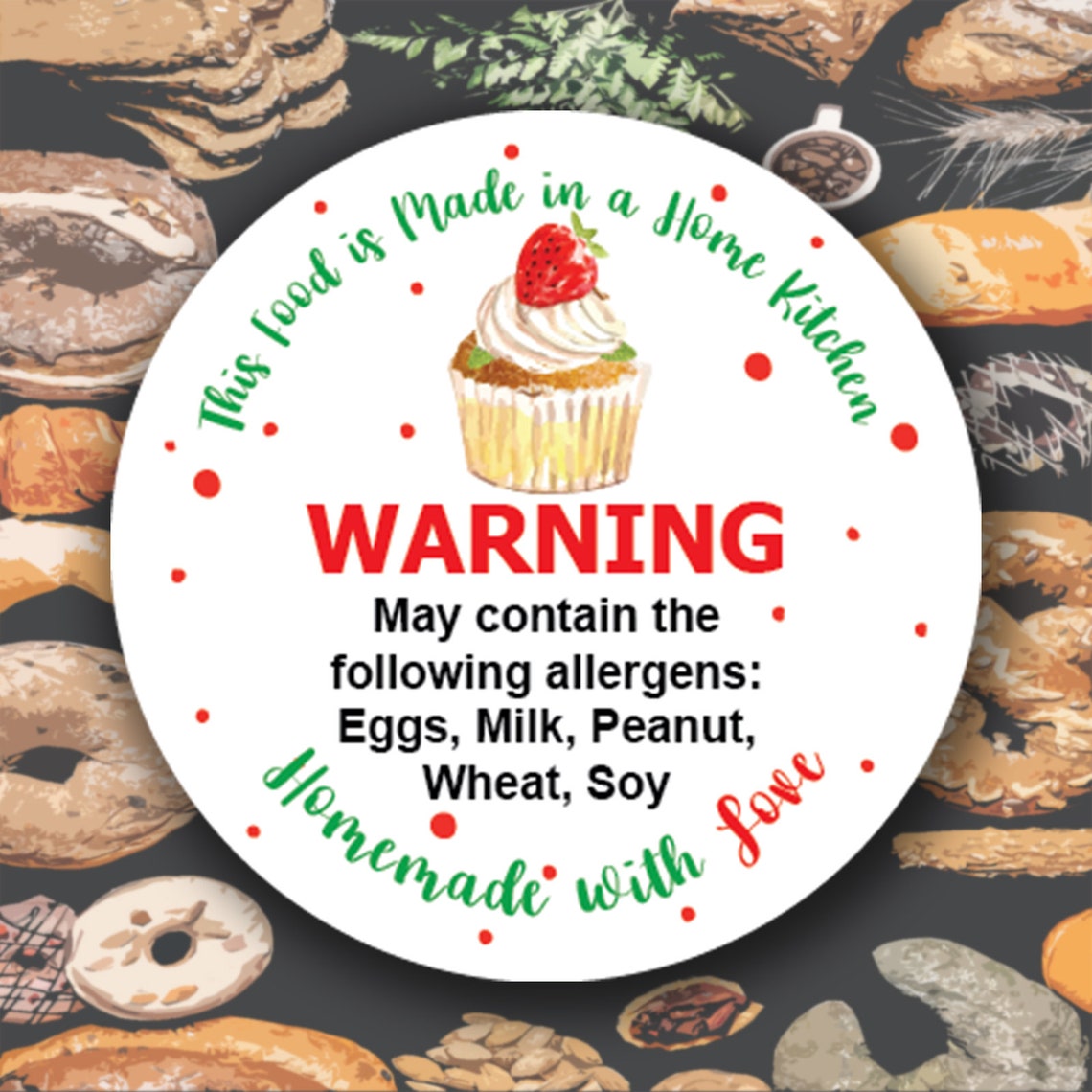 Round business stickers for Bakers Allergen labels Warning Etsy