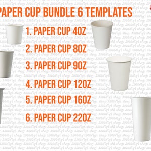 Paper Cup Bundle Template, 4oz, 8oz, 9oz, 12oz, 16oz, 22oz, Full Wrap ...