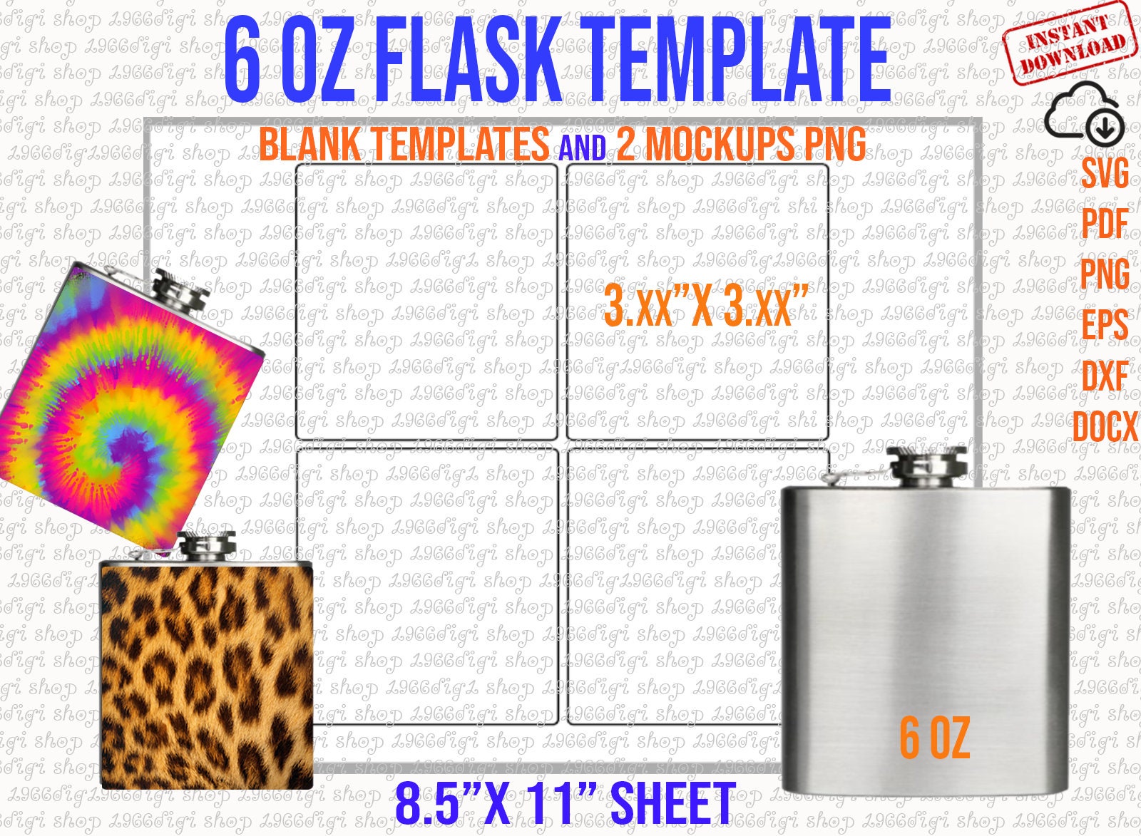 Flask Svg Flask Template Flask 6 Oz Templatealcohol Svg | Etsy