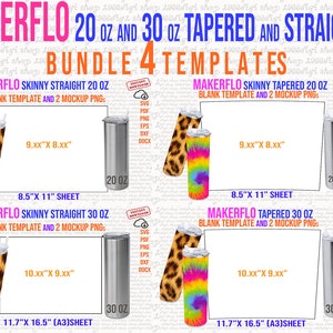 makerflo Template, makerflo Bundle 4 Templates, 20 oz and 30 oz Straight and Tapered, Cricut Silhouette, Svg, Png, Pdf, Dxf, Eps, Docx