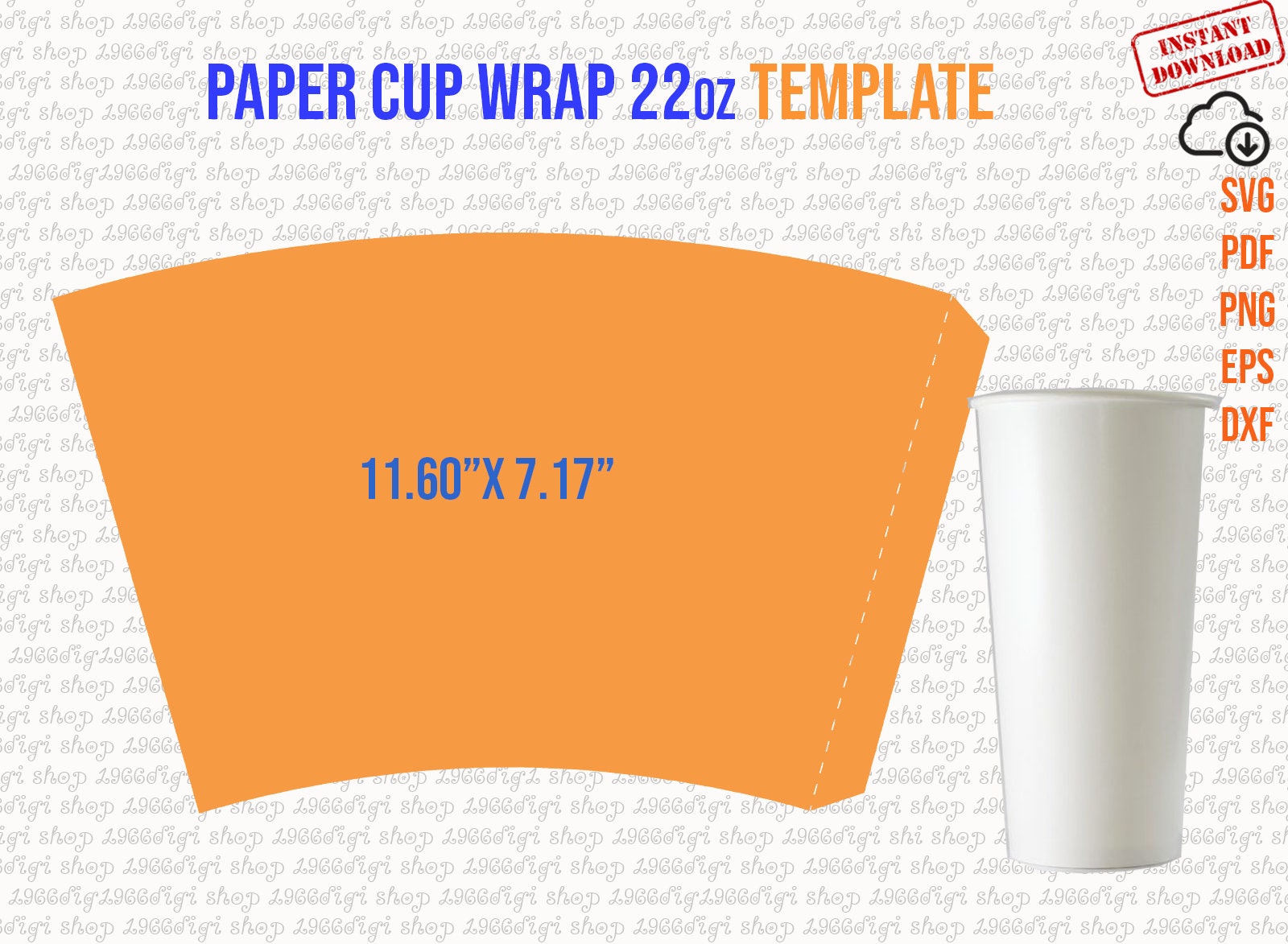 Paper Cup Template 22oz 22 Ounce full wrap Styrofoam Coffee | Etsy