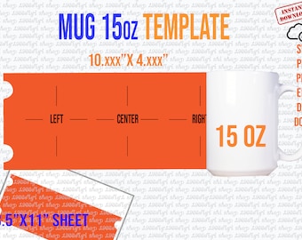 Mug 15oz Template, 15 oz Mug Template for Sublimation Full Wrap, Handle Cutouts, Mug 15 oz Svg, Cricut and Silhouette, Pdf Eps Dxf Docx