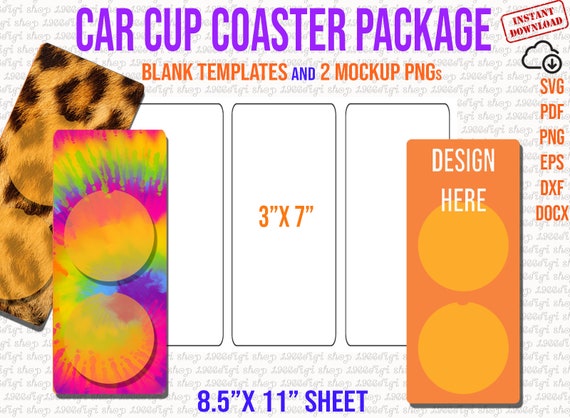 Car Cup Coaster Package Template, 2 Pcs Car Cup Coasters Package