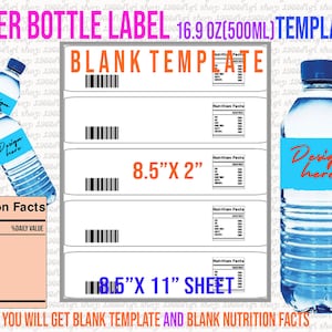 Water Bottle Svg, Water Bottle Labels Template, Water bottle stickers, Water Labels Svg,  Water Bottle personalized, Custom Labels, Eps Docx