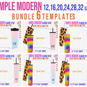 Simple Modern Template, Simple Modern Bundle 6 Templates, 12,16,20,24,28,32oz, Cricut Silhouette, Svg, Png, Pdf, Dxf, Eps, Docx
