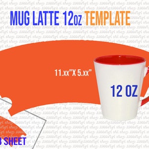 Modelo de caneca Latte 12oz, recortes de alça, modelo de caneca Latte 12 oz para sublimação Full Wrap, caneca Latte 12 oz Svg, Cricut e Silhouette, Dxf