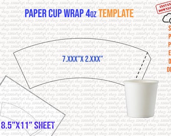 Paper Cup Template 4oz, 4 Ounce full wrap, Styrofoam Coffee Cup 4oz Template, for Cricut and Silhouette, instant download Png Pdf Eps Dxf