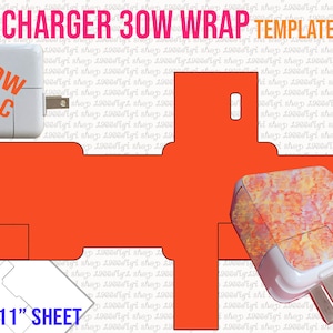 Mac-oplader 30 W Svg, Mac-oplader sjabloon, Mac oplader label, oplader sticker wrap, 8,5 x 11 vel oplader wrap sjabloon Svg, dxf