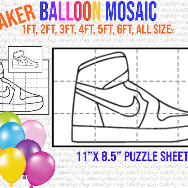 Mosaic sneaker, shoe, Mosaic Balloon Frame Template 1 ft, 2 ft, 3 ft, 4 ft, 5 ft, 6 ft, Balloon sneaker, Shoe Mosaic Balloons, sneaker, Pdf