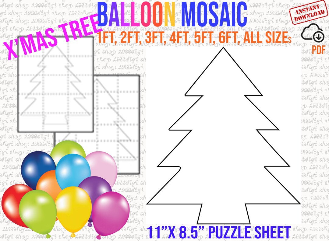 Christmas Tree Mosaic, Xmas Tree Svg, Mosaic Balloon Frame Template 1 ...