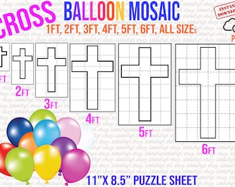 Mosaic Cross, Cross, Mosaic Balloon Frame Template 1 ft, 2 ft, 3 ft, 4 ft, 5 ft, 6 ft, Balloon Cross, Mosaic Balloons, Easter, Religious Pdf