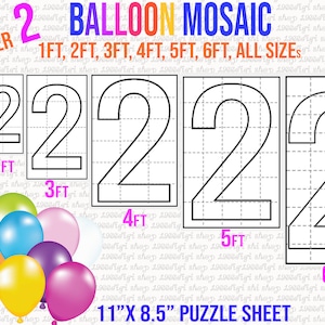 Mosaic Numbers, Number 2, Mosaic Balloon Frame Template 1 ft, 2 ft, 3 ft, 4 ft, 5 ft, 6 ft, Balloon Numbers, Mosaic Balloons, Mosaic Number