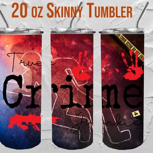 True Crime Junkie Png, Messy Bun Skull 20oz Skinny Tumbler Sublimation Designs True Crime Tumbler Sublimation Design Png Instant Download