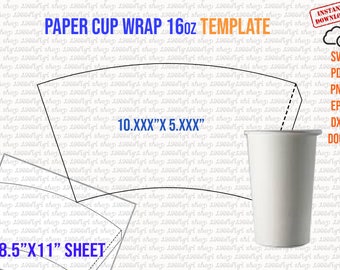 Paper Cup Template 16oz, 16 Ounce full wrap, Styrofoam Coffee Cup 16oz Template, for Cricut and Silhouette, instant download Png Pdf Eps Dxf