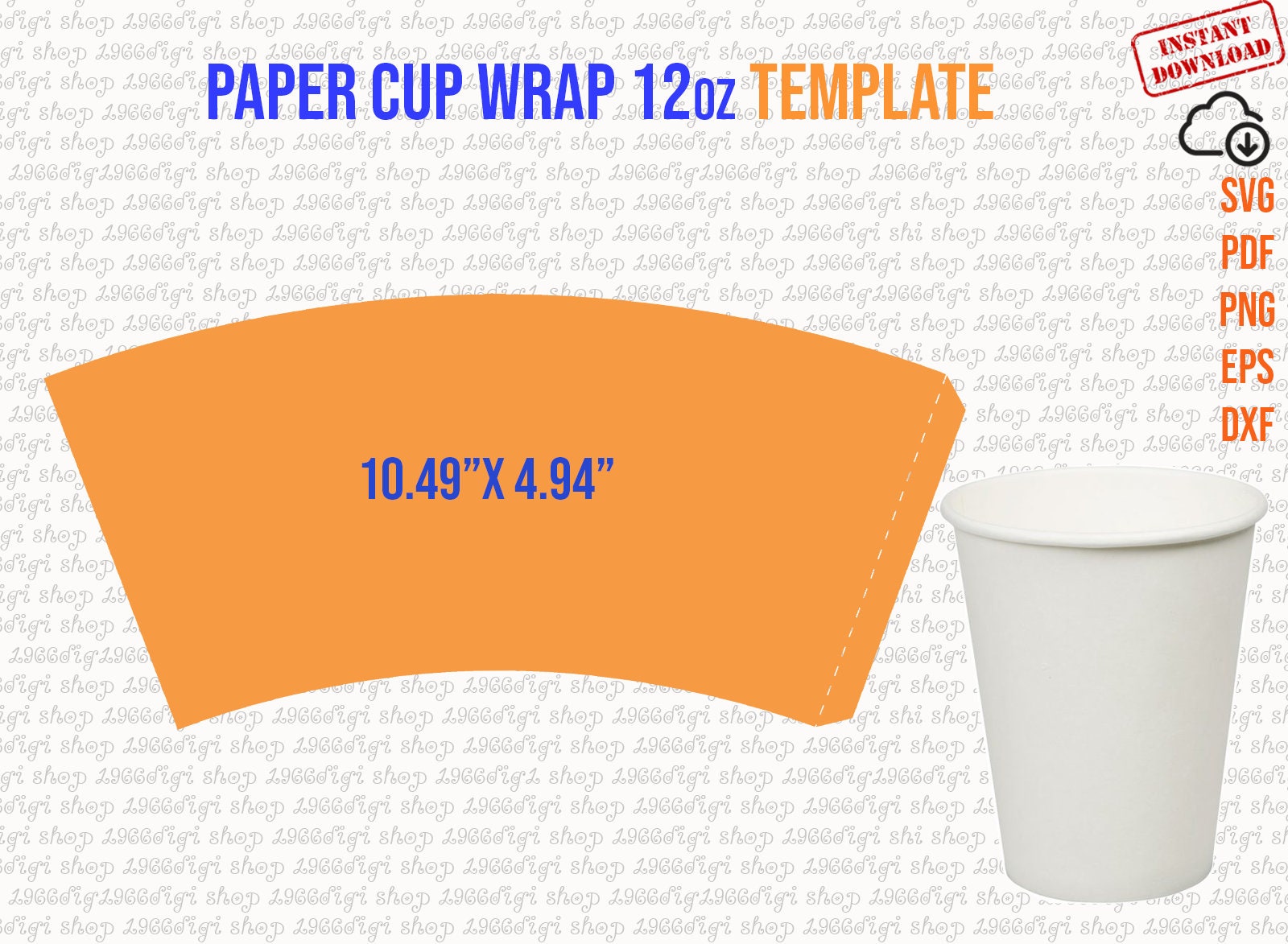 Paper Cup Template 12oz 12 Ounce Full Wrap Styrofoam Coffee Etsy