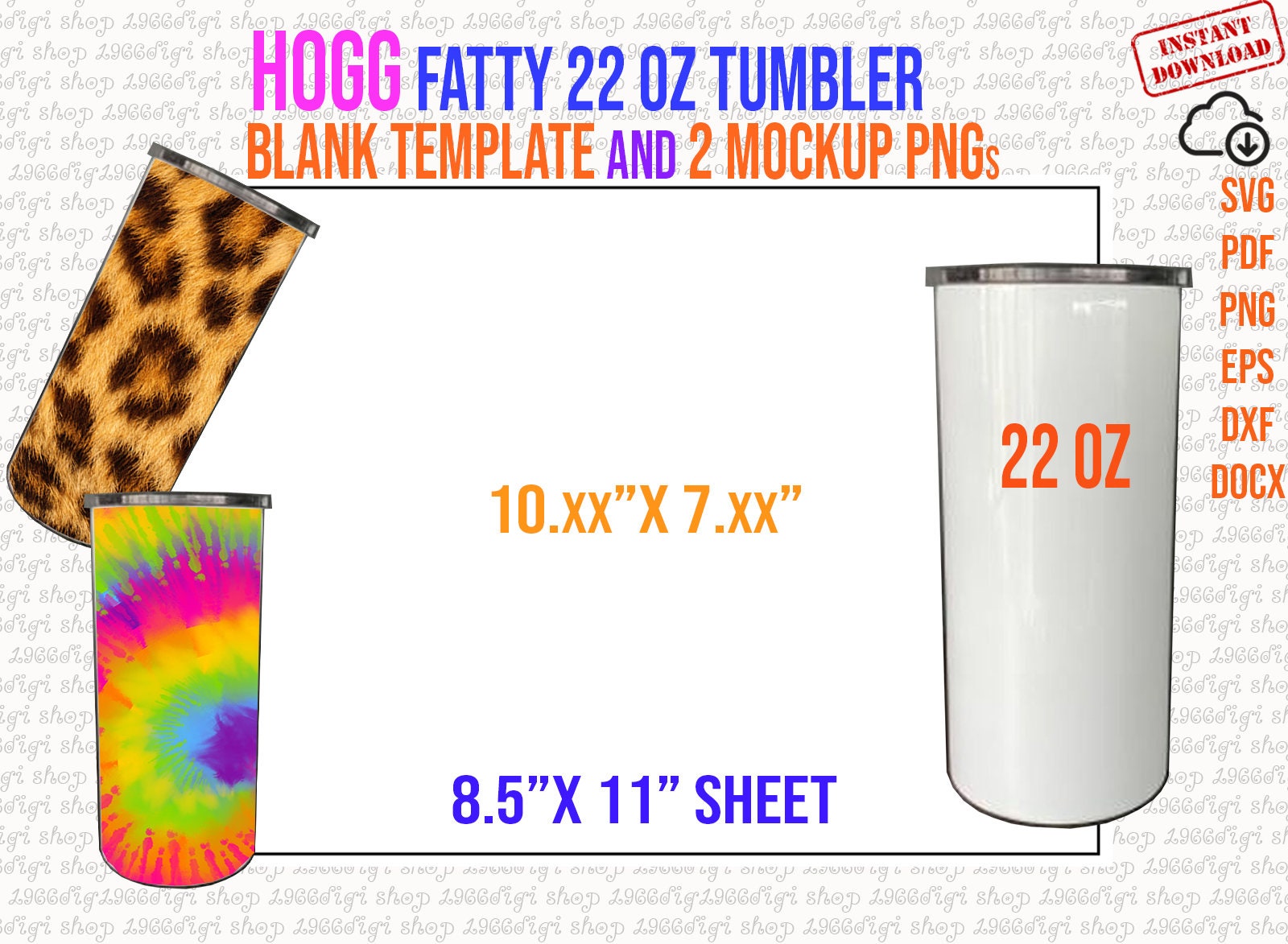 22oz HOGG Slim Tumbler BLANK Template for Sublimation, Full Wrap, DIY,  Canva, Cricut, Photoshop, Svg, Png, Instant Download 